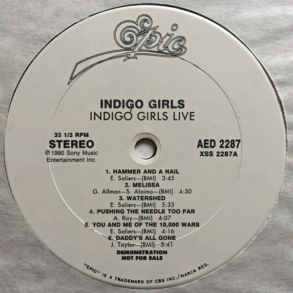 Indigo Girls : Indigo Girls Live (LP, Album, Promo)