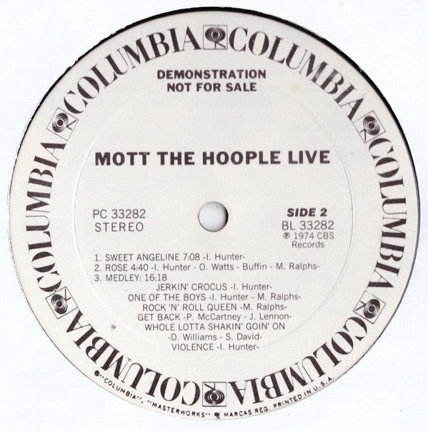 Mott The Hoople : Mott The Hoople Live (LP, Album, Promo, Ter)