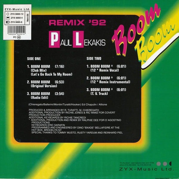 Paul Lekakis : Boom Boom (Let's Go Back To My Room) Remix '92 (12")