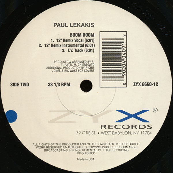 Paul Lekakis : Boom Boom (Let's Go Back To My Room) Remix '92 (12")