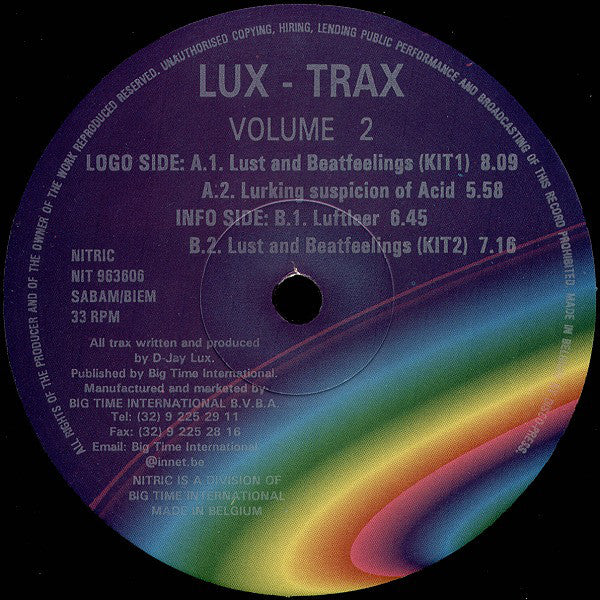 Lux-Trax : Volume 2 (12")