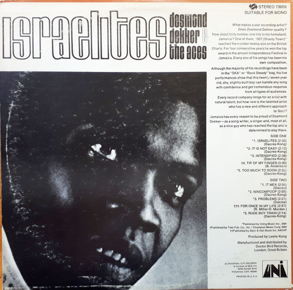 Desmond Dekker & The Aces : Israelites (LP, Album)