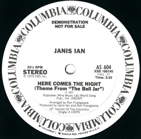 Janis Ian : Here Comes The Night (Theme From "The Bell Jar") (12", Promo)