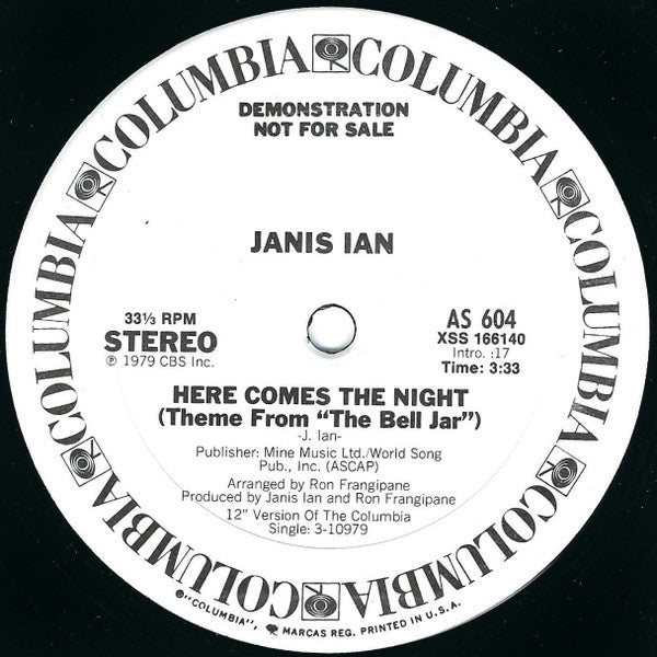 Janis Ian : Here Comes The Night (Theme From "The Bell Jar") (12", Promo)