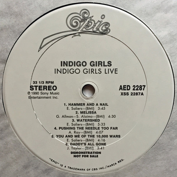 Indigo Girls : Indigo Girls Live (LP, Album, Promo)
