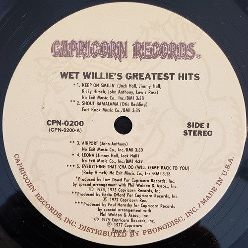 Wet Willie : Wet Willie Greatest Hits (LP, Album, Comp, Ter)