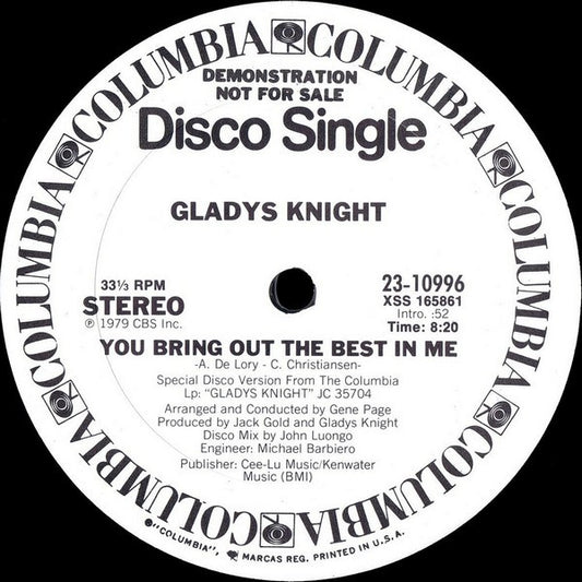 Gladys Knight : You Bring Out The Best In Me (12", Promo)