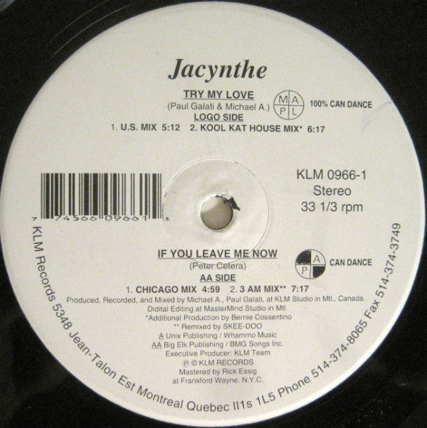 Jacynthe : Try My Love / If You Leave Me Now (12")