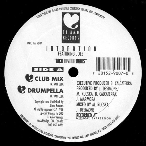 Intonation (2) Featuring Joee* : Died In Your Arms (12")