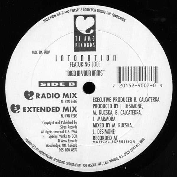 Intonation (2) Featuring Joee* : Died In Your Arms (12")
