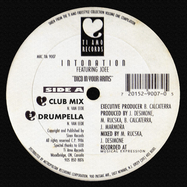 Intonation (2) Featuring Joee* : Died In Your Arms (12")