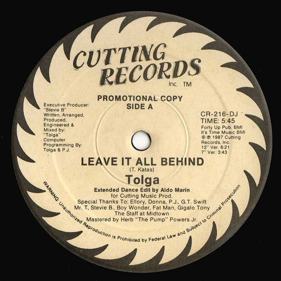 Tolga (2) : Leave It All Behind (12", Promo)