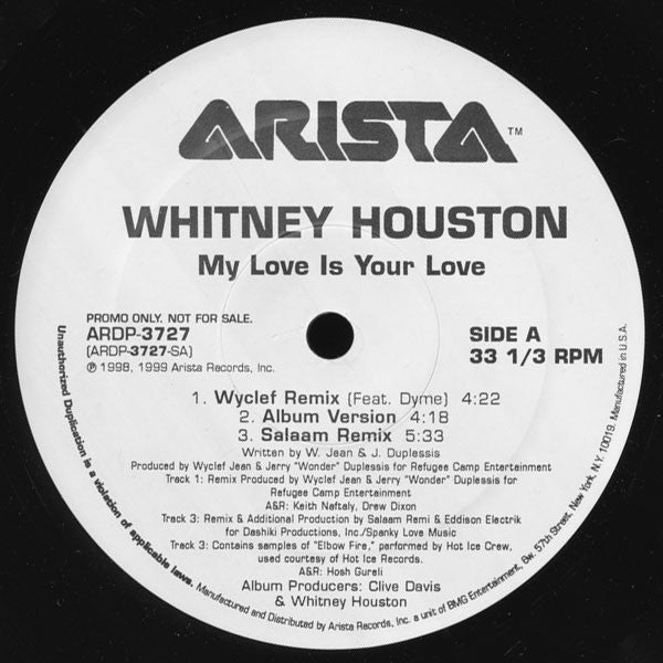 Whitney Houston : My Love Is Your Love (12", Single, Promo)