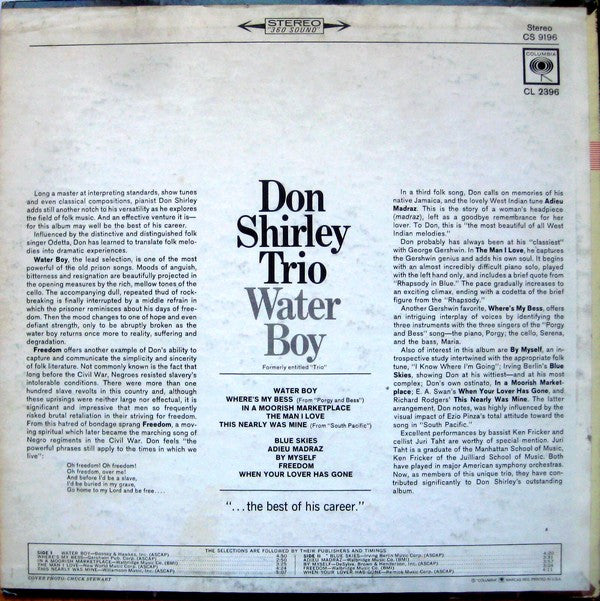 Don Shirley Trio : Water Boy (LP, Album, RE, Pit)