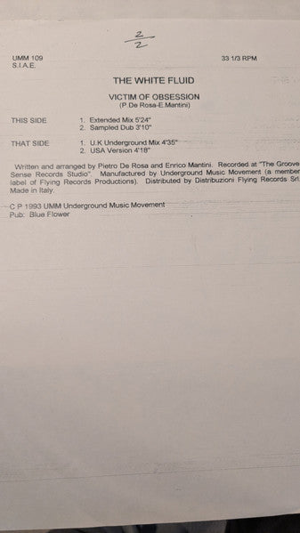 The White Fluid : Victim Of Obsession (12")