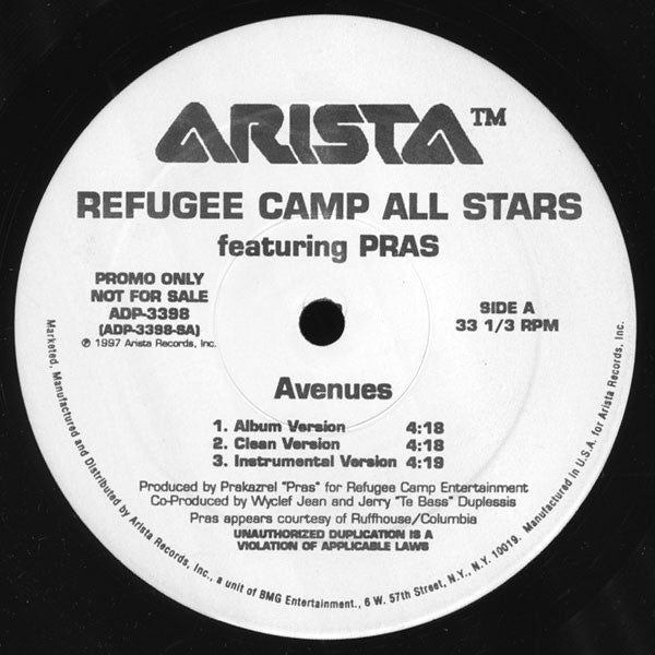 Refugee Camp All Stars Featuring Pras Michel : Avenues (12", Promo)