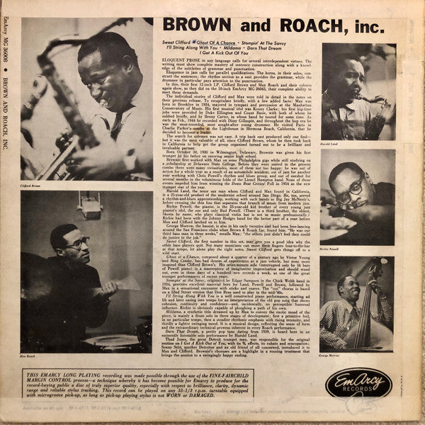 Brown And Roach Incorporated* : Brown And Roach Incorporated (LP, Album, Mono)