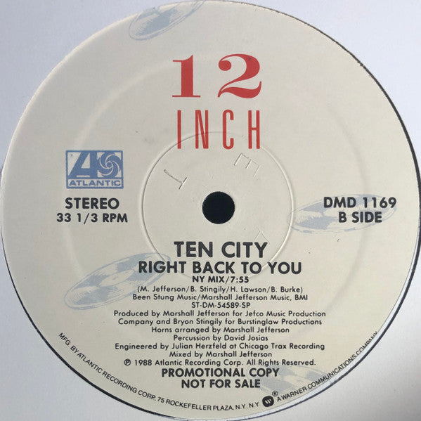 Ten City : Right Back To You (12", Promo, SP)