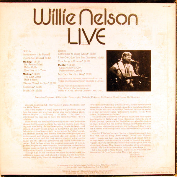 Willie Nelson : Willie Nelson Live (LP, Comp, Ora)