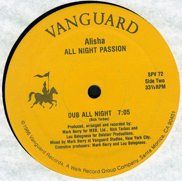 Alisha : All Night Passion (12", RP)