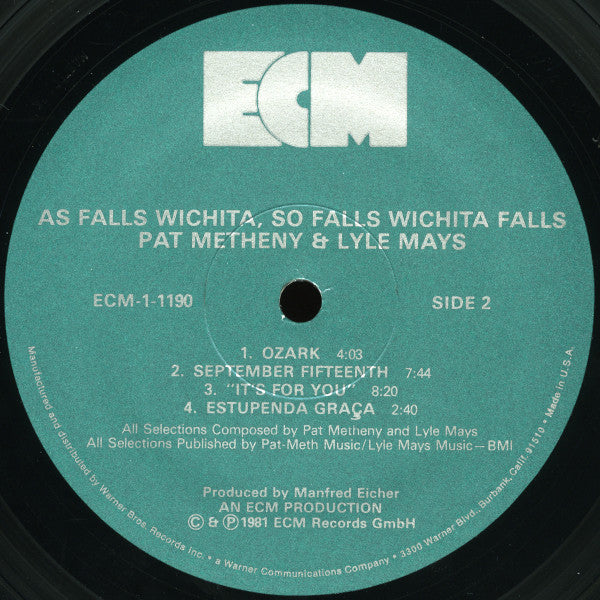 Pat Metheny & Lyle Mays : As Falls Wichita, So Falls Wichita Falls (LP, Album, Wak)