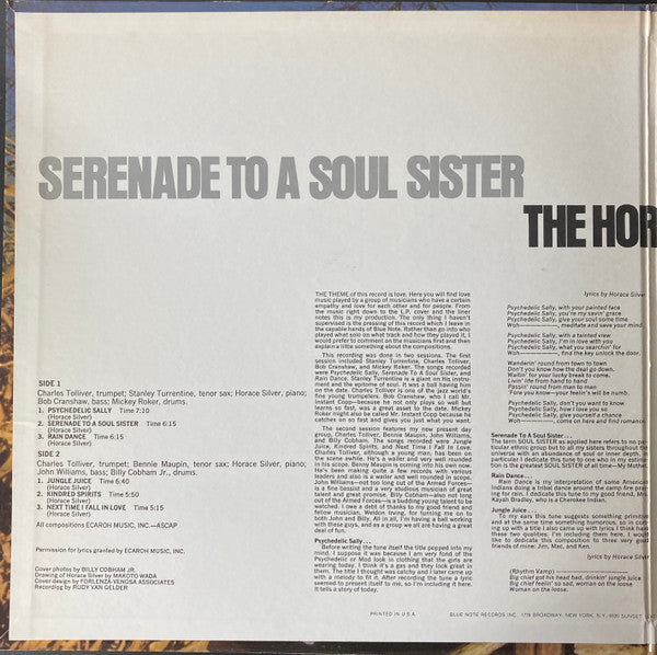 The Horace Silver Quintet Featuring Stanley Turrentine : Serenade To A Soul Sister (LP, Album, Gat)