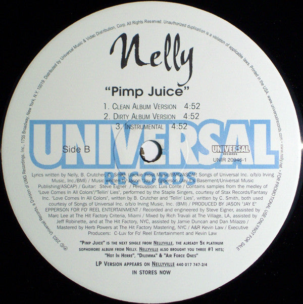 Nelly : Pimp Juice (12", Single, Promo)