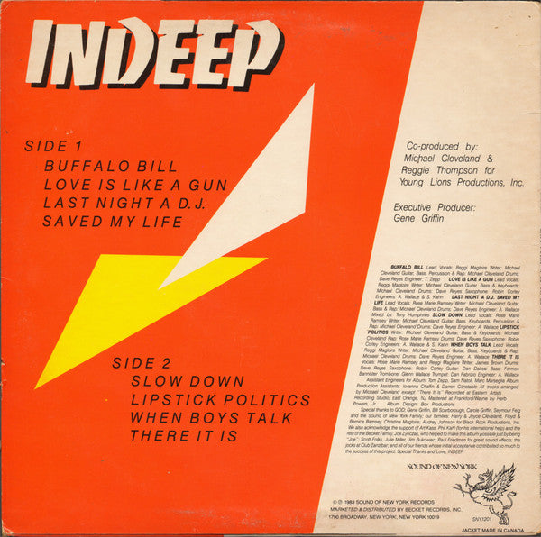 Indeep : Last Night  A D.J. Saved My Life (LP, Album)