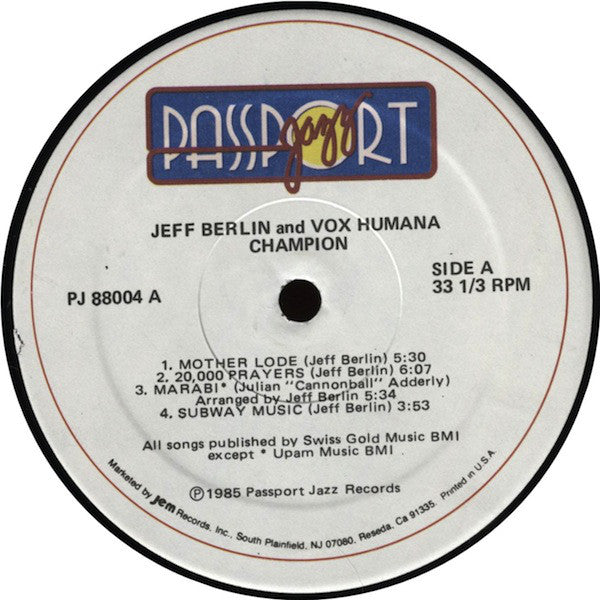 Jeff Berlin & Vox Humana (4) : Champion (LP, Album)