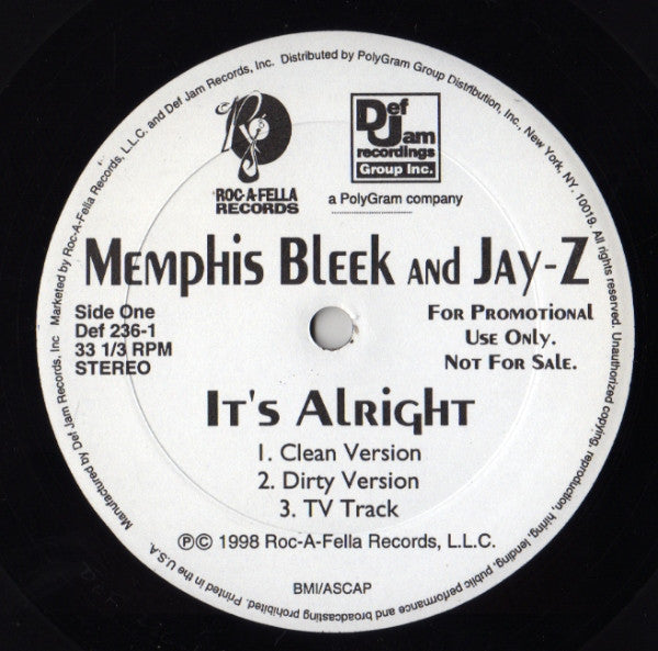 Memphis Bleek And Jay-Z / Diamonds In Da Rough : It's Alright / The Doe (12", Single, Promo)