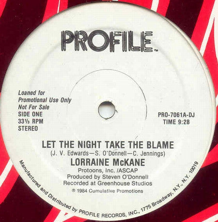 Lorraine McKane : Let The Night Take The Blame (12", Single, Promo)
