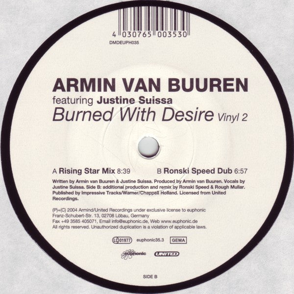 Armin van Buuren Featuring Justine Suissa : Burned With Desire (Vinyl 2) (12")