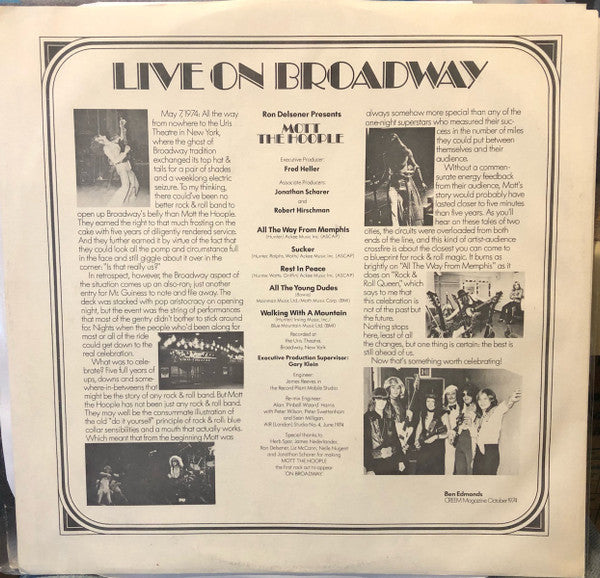 Mott The Hoople : Mott The Hoople Live (LP, Album, Promo, Ter)