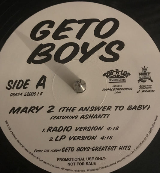 Geto Boys Featuring Ashanti : Mary 2 (The Answer To Baby) (12", Single, Promo)