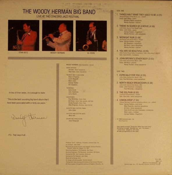 The Woody Herman Big Band : Live At The Concord Jazz Festival (LP)