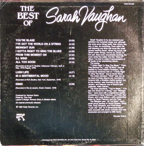 Sarah Vaughan : The Best Of Sarah Vaughan (LP, Comp)