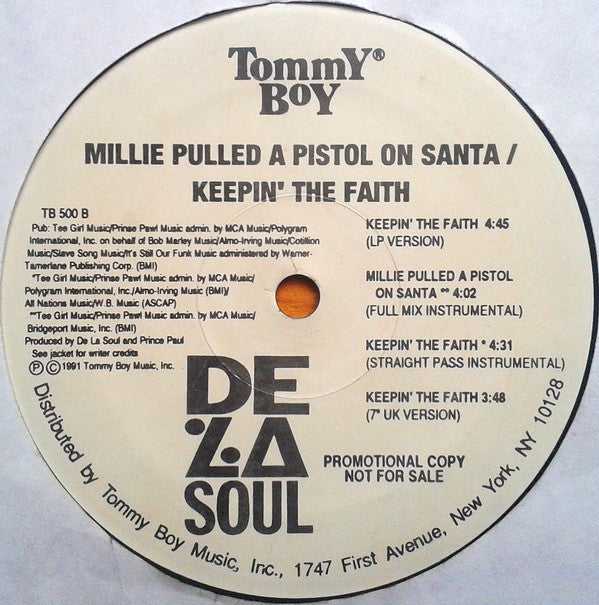 De La Soul : Millie Pulled A Pistol On Santa / Keepin' The Faith (12", Promo)