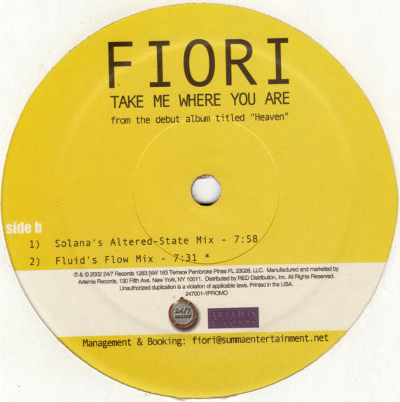 Fiori : Take Me Where You Are (12")