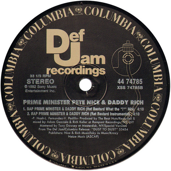 Prime Minister Pete Nice & Daddy Rich : Rap Prime Minister & Daddy Rich (Rat Bastard) (12")