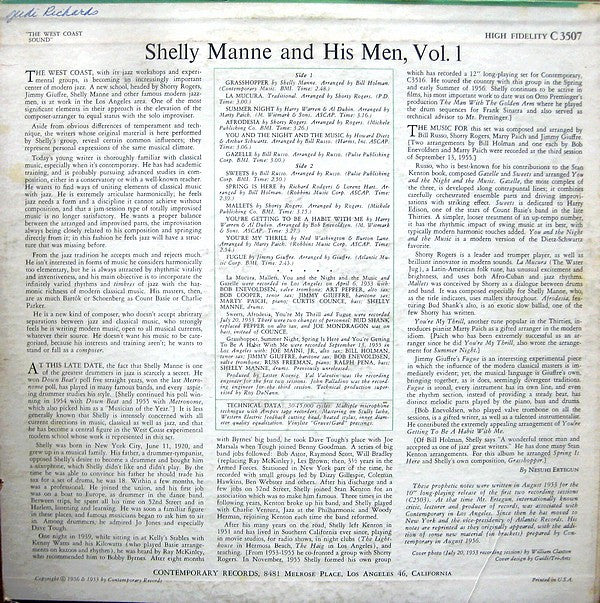 Shelly Manne & His Men : The West Coast Sound Volume 1 (LP, Album, Mono, RE, Hol)