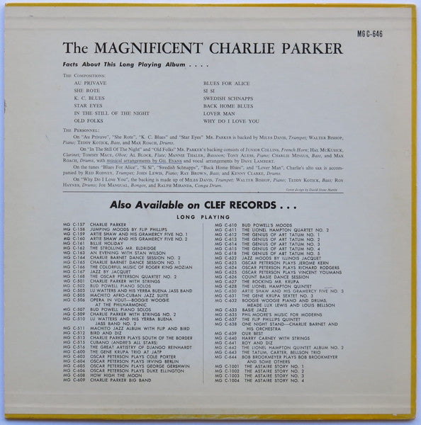 Charlie Parker : The Magnificent Charlie Parker (LP, Album, Comp, Mono)