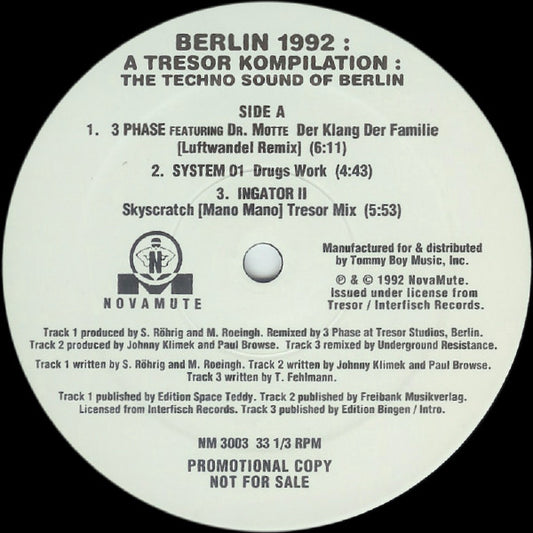 Various : Berlin 1992: A Tresor Kompilation: The Techno Sound Of Berlin (LP, Comp, Promo)