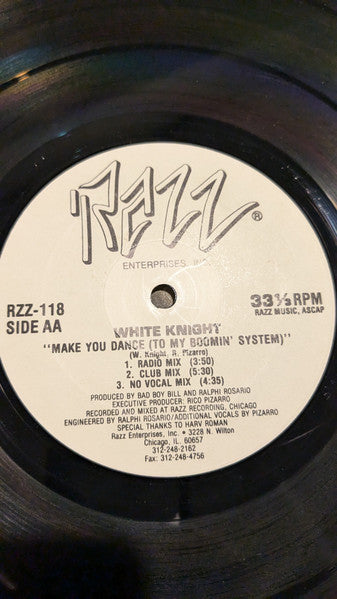 White Knight : Make You Dance (To My Boomin' System) (12", Promo)