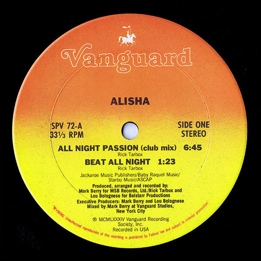 Alisha : All Night Passion (12", Single)