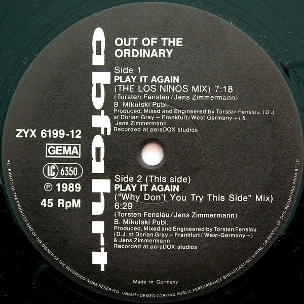 Out Of The Ordinary : Play It Again (12")