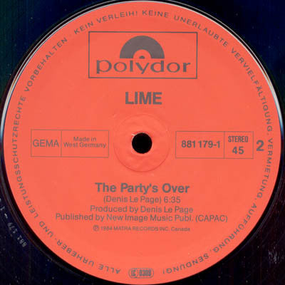 Lime (2) : I Don't Wanna Lose You / The Party's Over (12", Maxi)