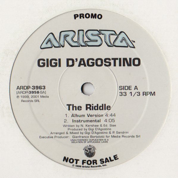 Gigi D'Agostino : The Riddle (12", Promo)