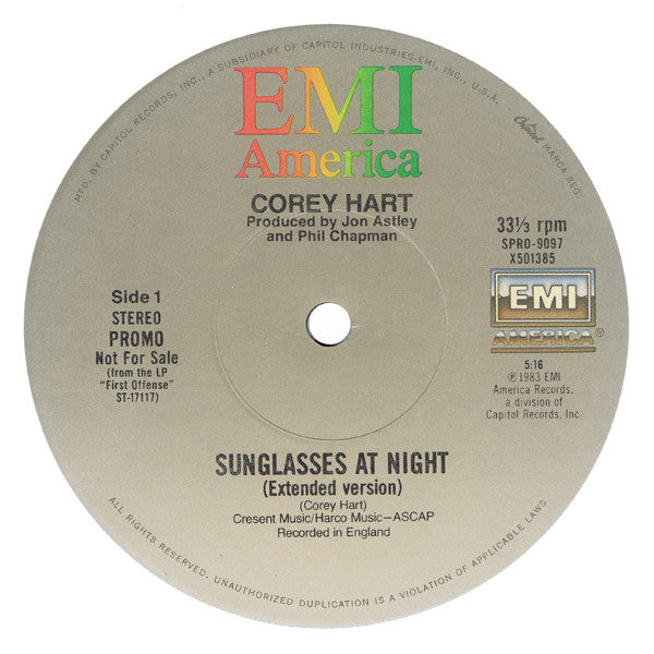 Corey Hart : Sunglasses At Night (12", Single, Promo)