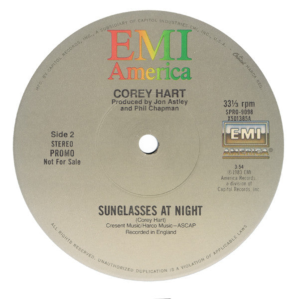 Corey Hart : Sunglasses At Night (12", Single, Promo)