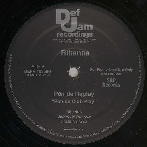 Rihanna : Pon De Replay (Norty Cotto Remix) (12", Promo)